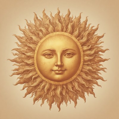 Golden sun with human face