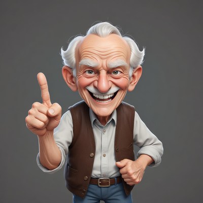 Smiling elderly man pointing up
