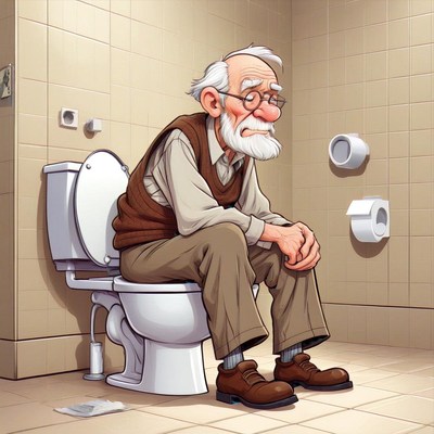 Elderly man sitting on toilet