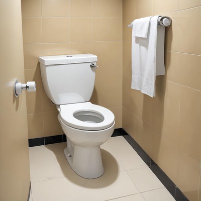 White toilet in beige bathroom