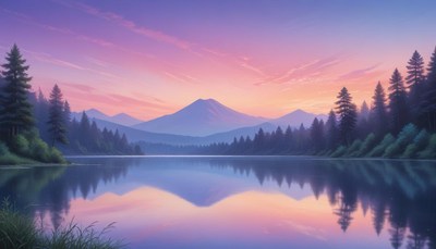 Mountain lake sunset