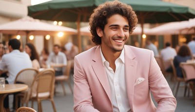 Man smiles at outdoor cafe