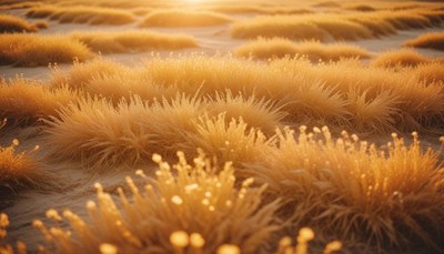 Golden grass field at sunset