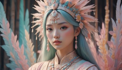 Woman wearing feather headpiece