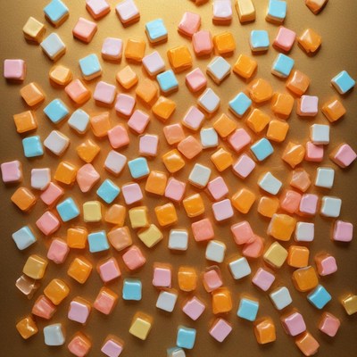 Colorful square tiles on gold background