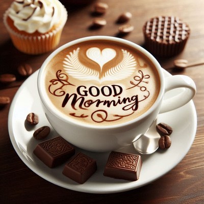 Coffee with latte art and chocolate