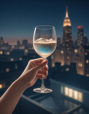 Cityscape through a glass of wine