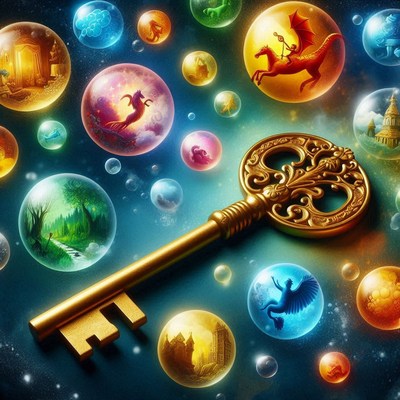 Golden key and fantasy bubbles