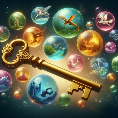 Golden key and fantasy bubbles