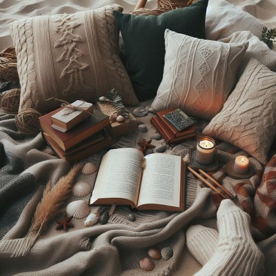 Cozy reading nook with candles