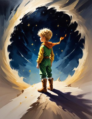 Boy gazing at night sky