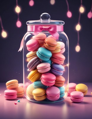 Macarons in a jar with lights