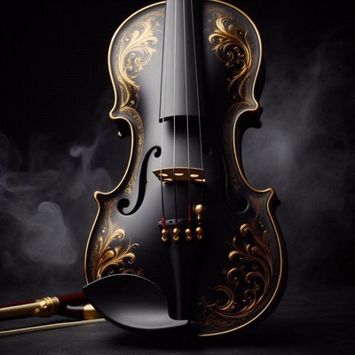 Black violin with gold detail