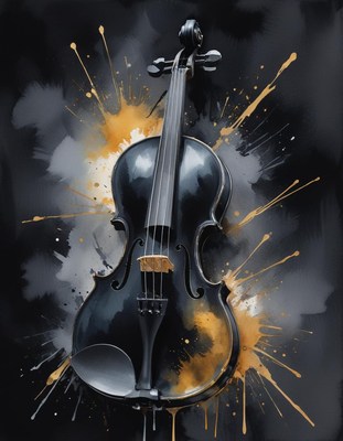 Black violin with gold splatter