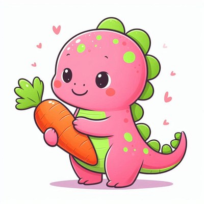 Cute dinosaur holding a carrot