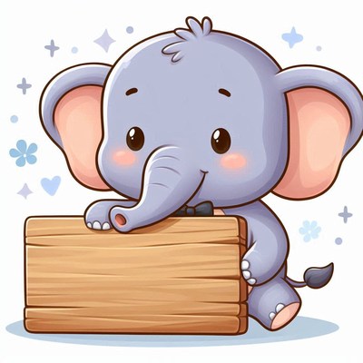 Cute elephant holding wooden sign