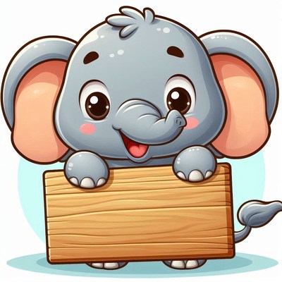 Cute elephant holding wooden sign