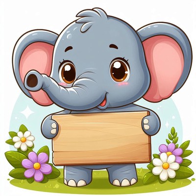 Cute elephant holding a sign