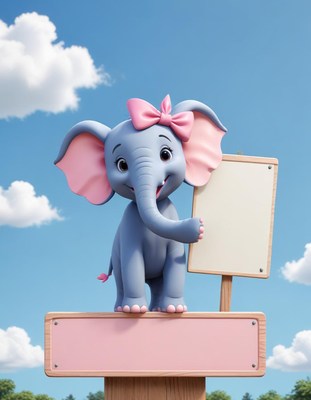 Cute elephant holding blank sign
