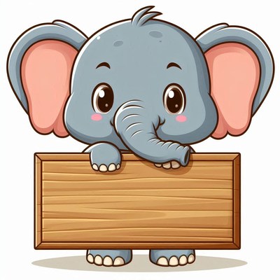 Cute elephant holding wooden sign