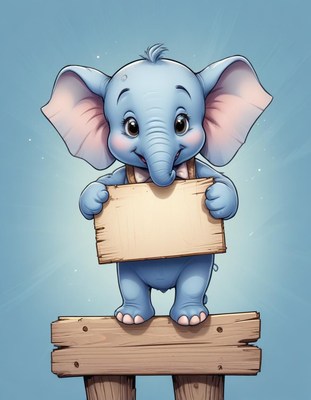 Cute elephant holding sign