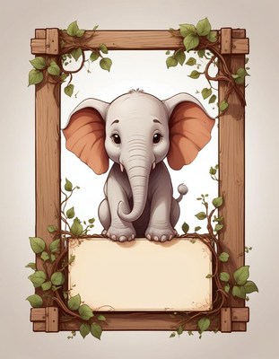 Elephant in a wooden frame