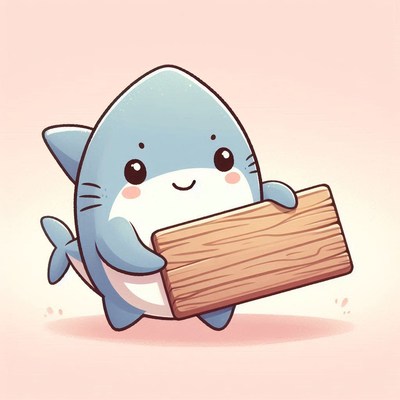 Cute cartoon shark holding a wooden sign