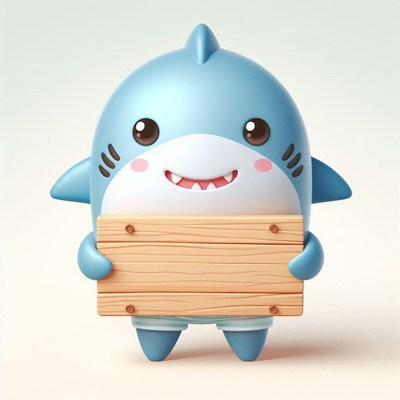 Smiling shark holding wooden sign