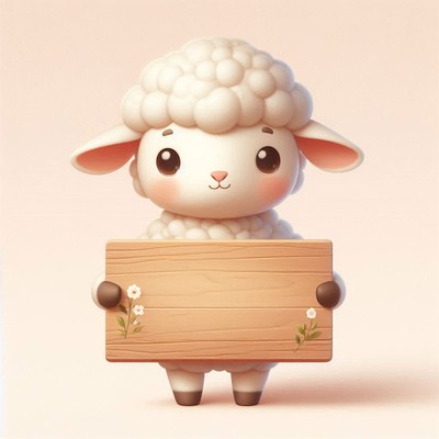Cute lamb holding wooden sign