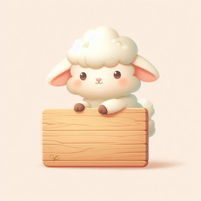 Cute lamb holding wooden sign