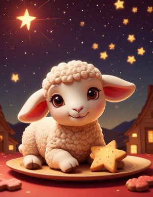 Lamb under night sky with star cookie