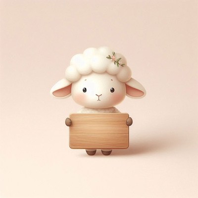 Cute lamb holding wooden sign