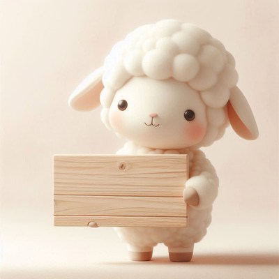 Cute lamb holding wooden sign