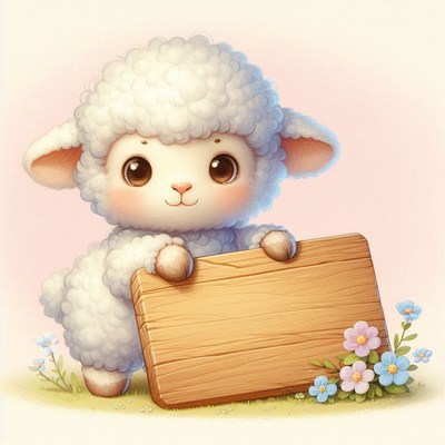 Cute lamb holding wooden sign