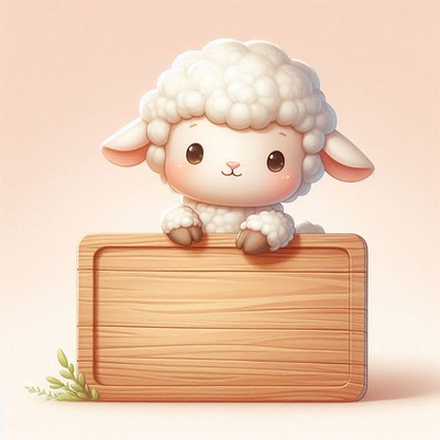 Cute lamb holding wooden sign