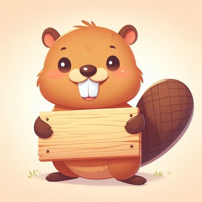 Smiling beaver holding sign