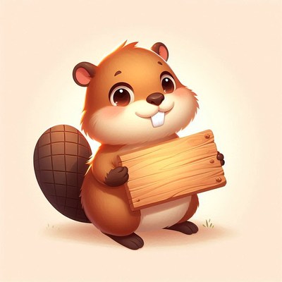 Cute beaver holding a wooden sign