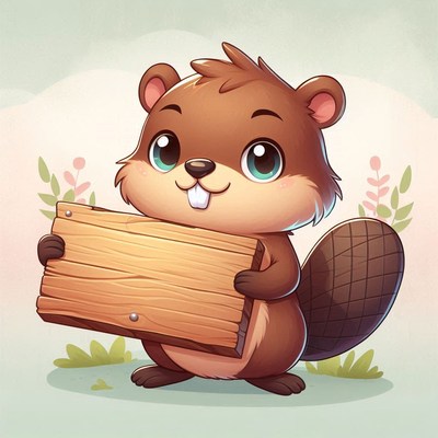 Cute beaver holding wooden sign