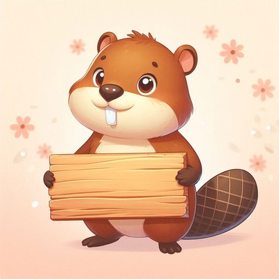 Cute beaver holding sign