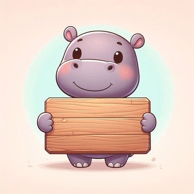 Cute hippo holding blank sign