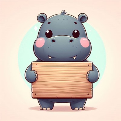Cute hippo holding a blank sign