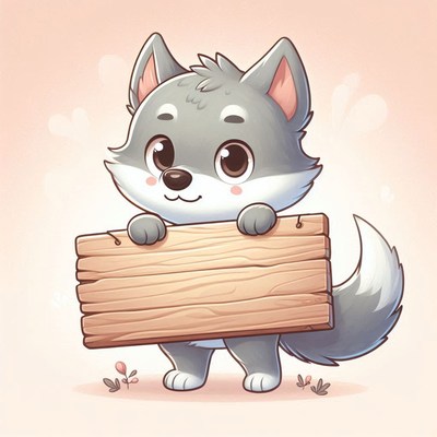 Cute cartoon wolf holding sign