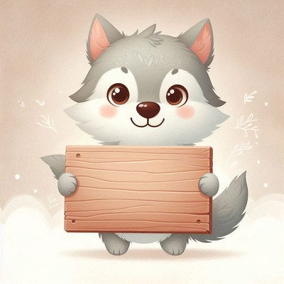Cute wolf holding blank sign