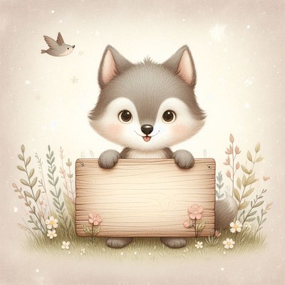 Cute wolf holding a sign