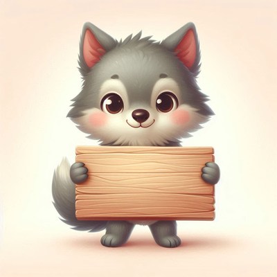 Cute wolf holding sign