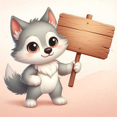Cute wolf holding a sign