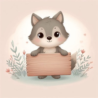Cute wolf holding sign