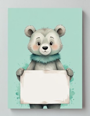 Cute bear holding blank sign