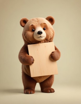 Brown bear holding blank sign