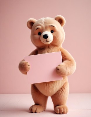 Teddy bear holding blank card